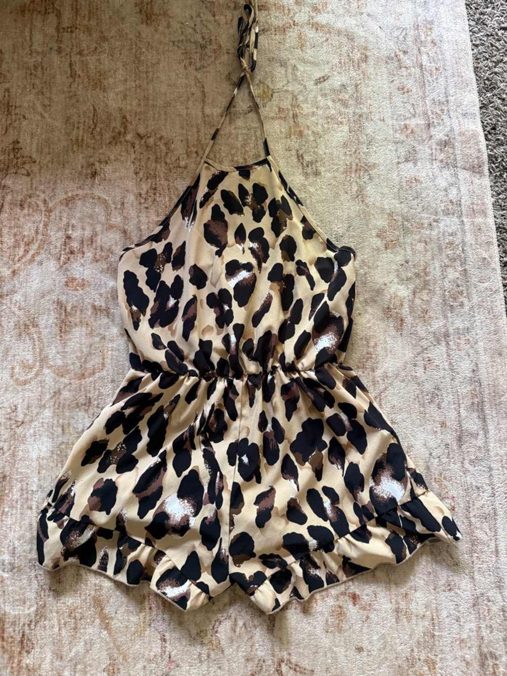 SHEIN Beige and Black Leopard Print Halter romper
